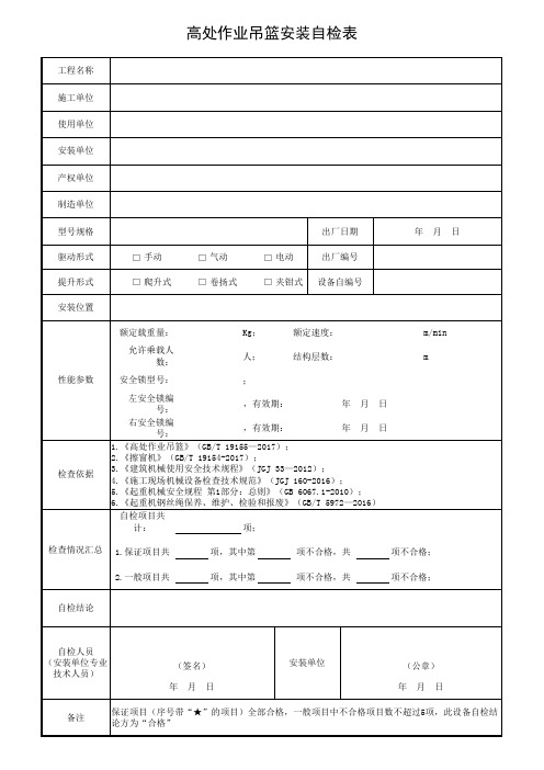 高处作业吊篮安装自检表