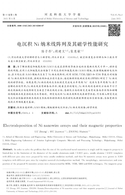 电沉积Ni纳米线阵列及其磁学性能研究