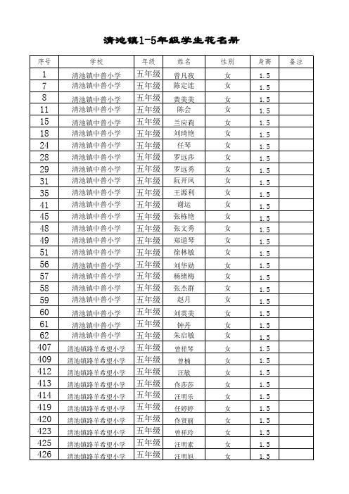 清池镇1-5年级学生花名册