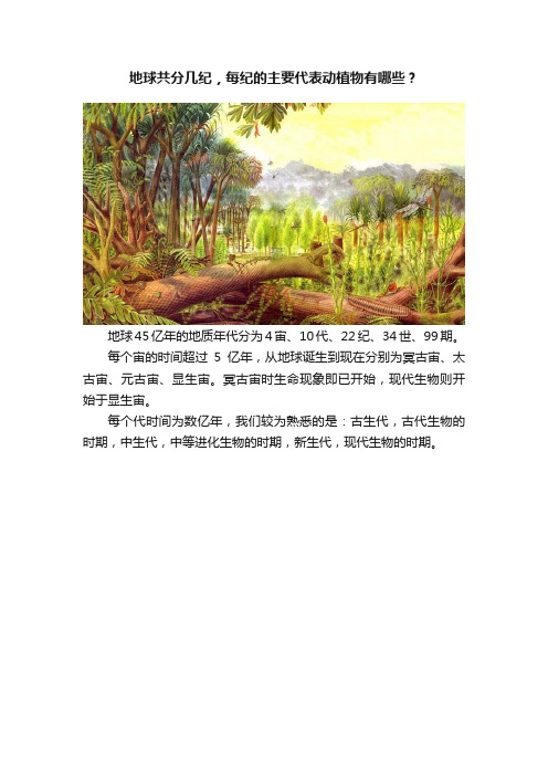 地球共分几纪，每纪的主要代表动植物有哪些？