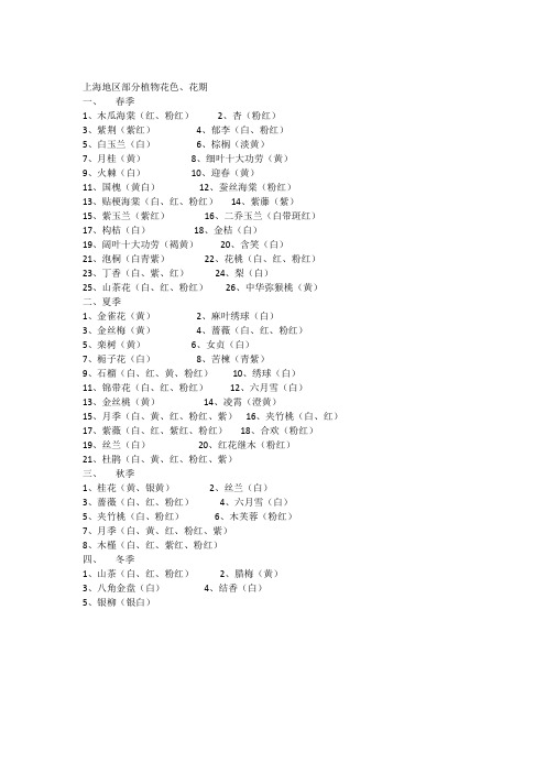 上海地区部分植物花色、花期