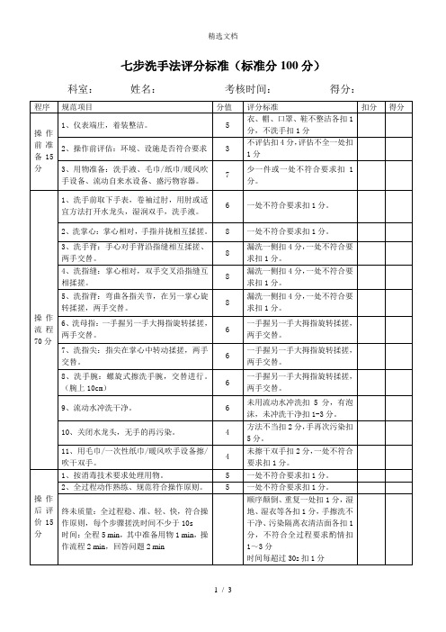 七步洗手法评分标准