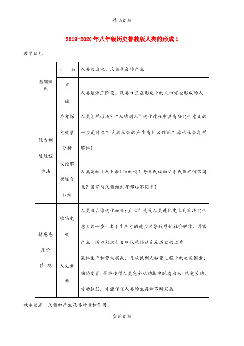 2021年八年级历史鲁教版人类的形成