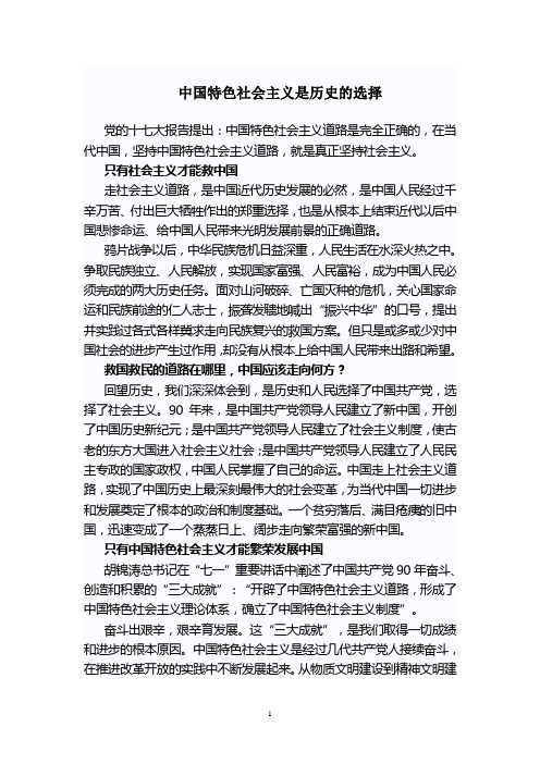 中国特色社会主义是历史的选择