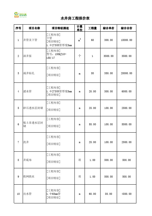 80米水源井报价表