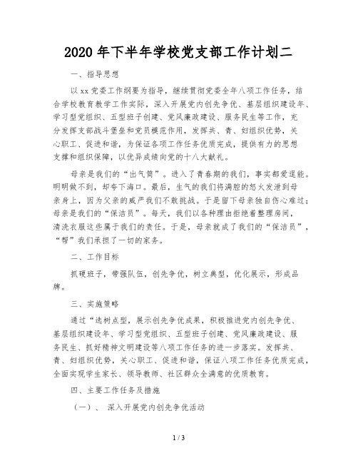 2020年下半年学校党支部工作计划二