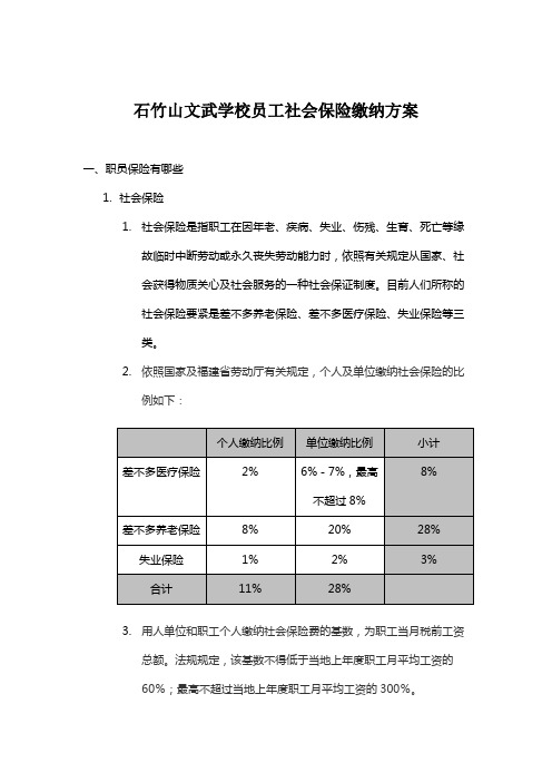 石竹山文武学校员工社会保险缴纳方案