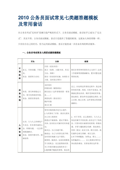 2010公务员面试常见七类题答题模板及常用套话