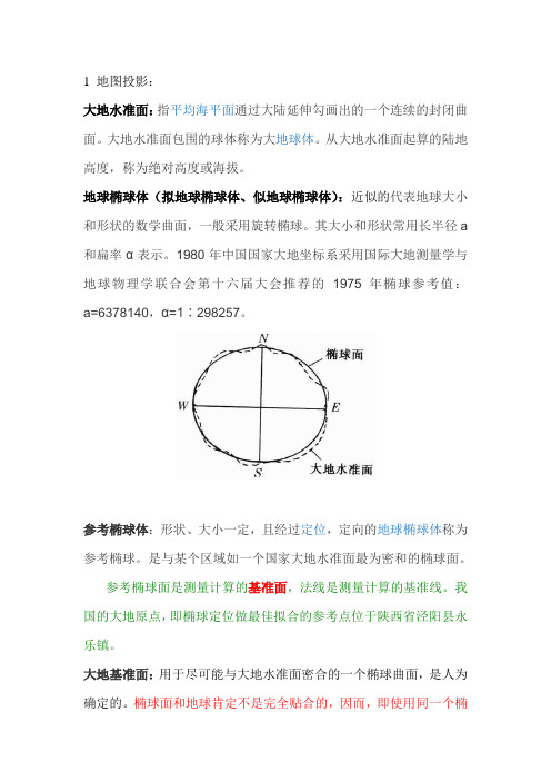 大地水准面、参考椭球体、基准面、地图投影之关系