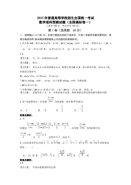 2015年普通高等学校招生全国统一考试数学理科预测卷(全国课标卷一)