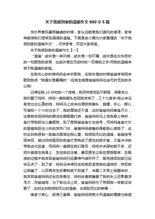 关于我感到家的温暖作文600字5篇