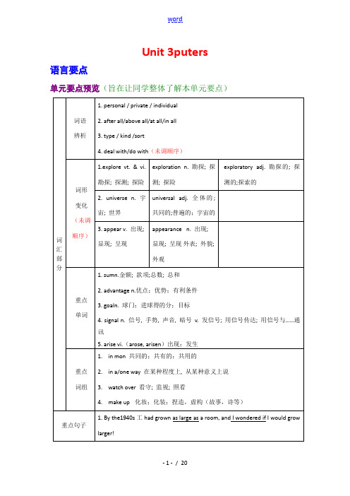 高三英语高考一轮复习学案：Unit 3  Computers 学案