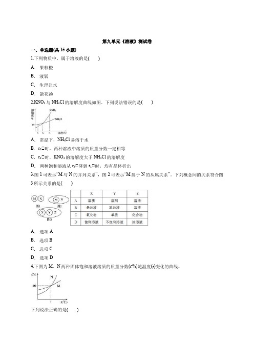 2020-2021学年人教版化学九年级下册第九单元《溶液》测试卷