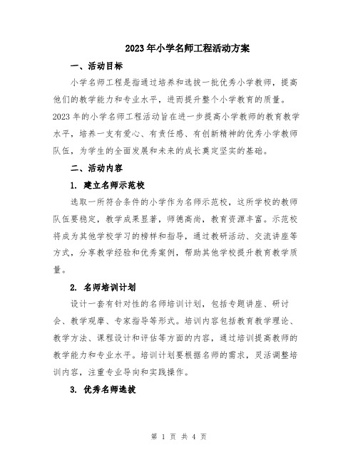 2023年小学名师工程活动方案