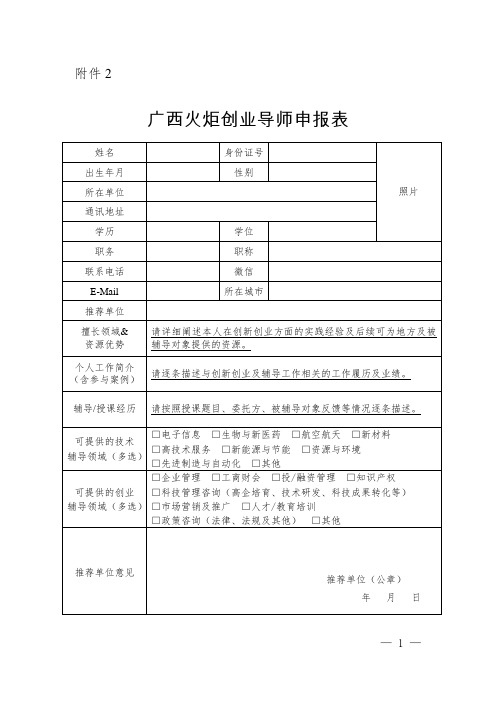 广西火炬创业导师申报表