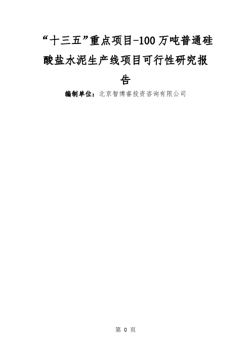 “十三五”重点项目-100万吨普通硅酸盐水泥生产线项目可行性研究报告word精品文档58页