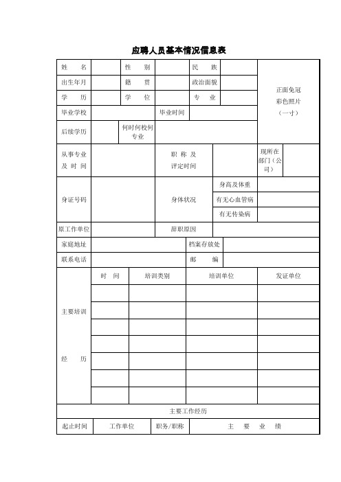 应聘人员基本情况信息表