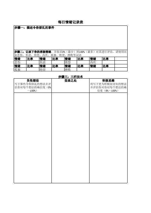 伯恩斯每日情绪记录表