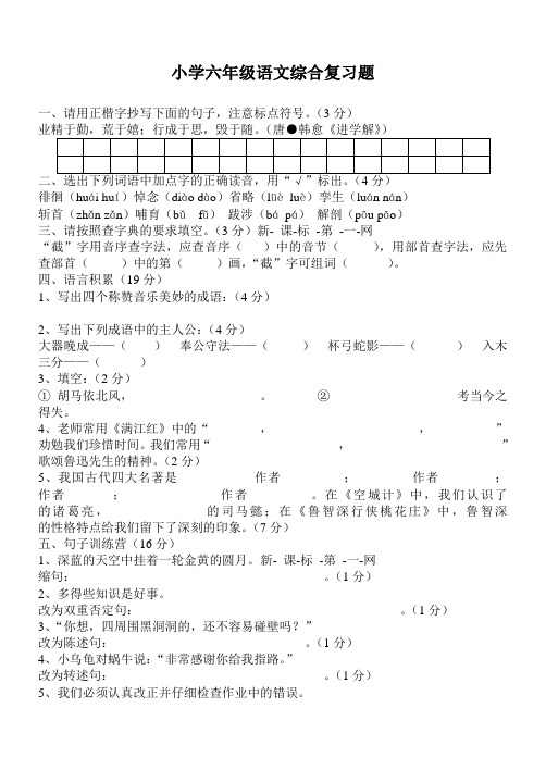 小学六年级语文综合复习题及答案