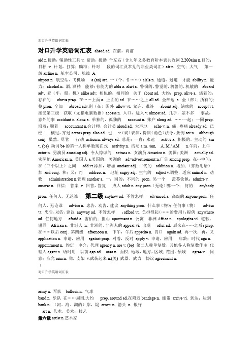 2015年对口升学英语词汇表