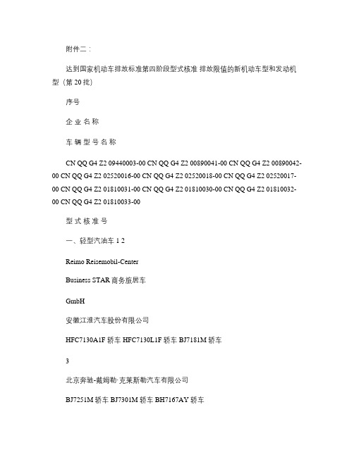 达到国家机动车排放标准第四阶段型式核准排放限值的新机动车型和(精)