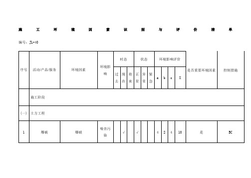 水利水电工程 环境因素识别与评价清单