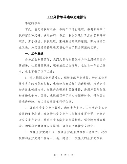 工业分管领导述职述廉报告