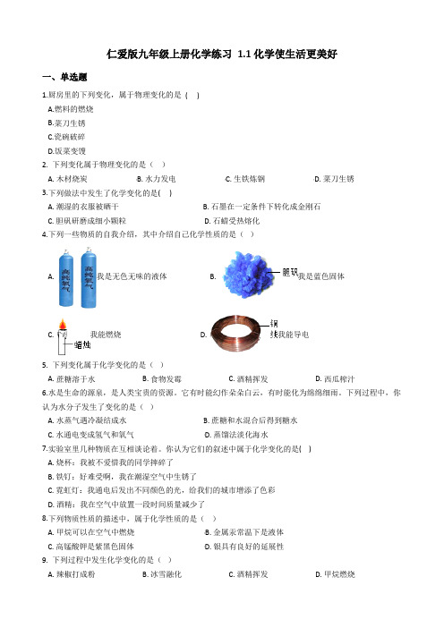 仁爱版九年级上册化学练习 1