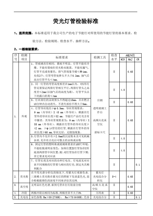 荧光灯管检验标准