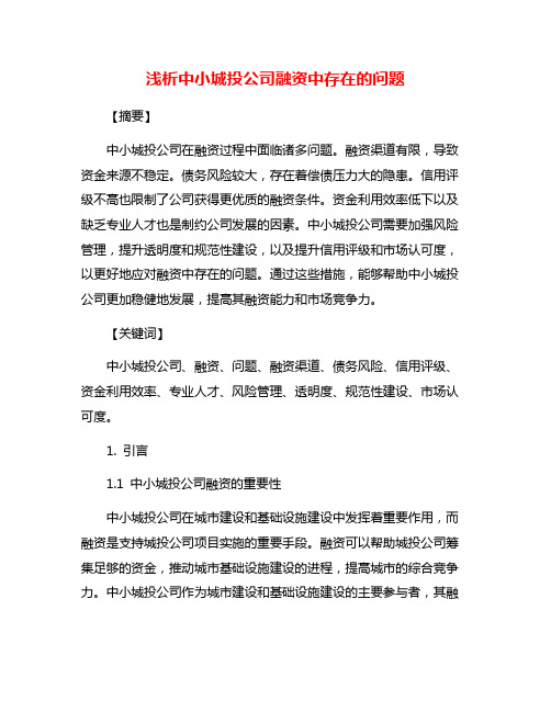 浅析中小城投公司融资中存在的问题