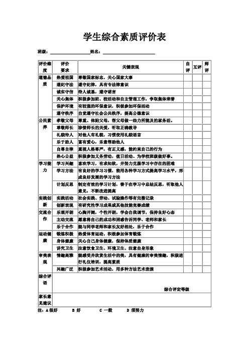 学生综合素质评价表3