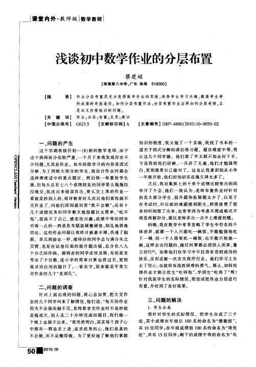 浅谈初中数学作业的分层布置