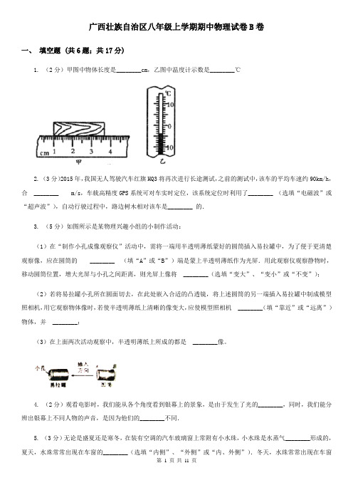 广西壮族自治区八年级上学期期中物理试卷B卷