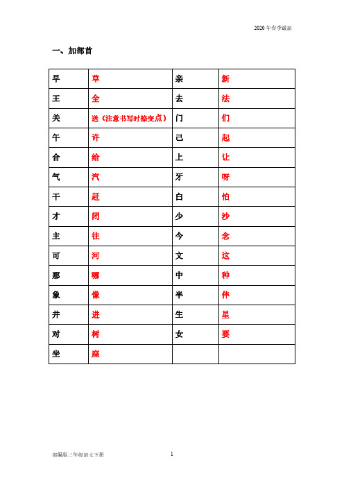 部编版二年级下册语文低年级加去换部首(完美版打印版)