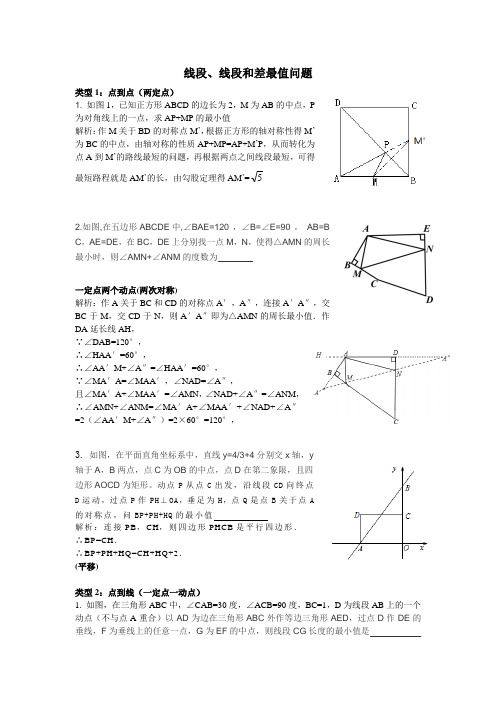 线段、线段和差最值问题几何模型