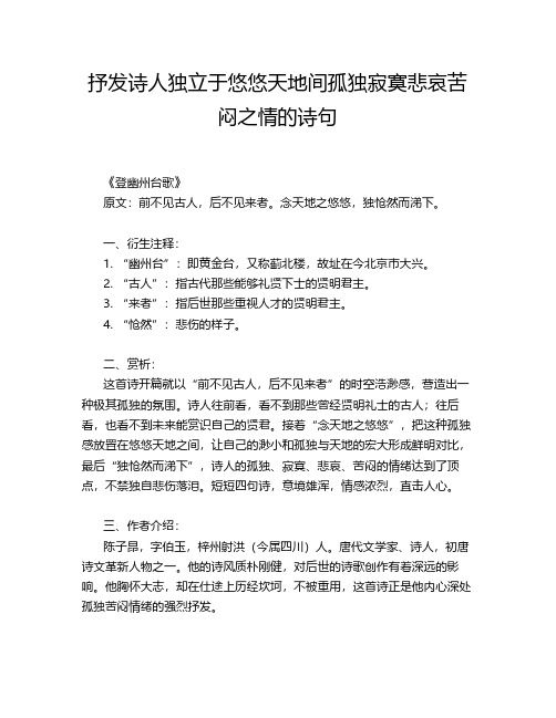 抒发诗人独立于悠悠天地间孤独寂寞悲哀苦闷之情的诗句