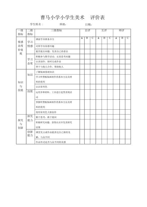 小学美术学生考核评价表