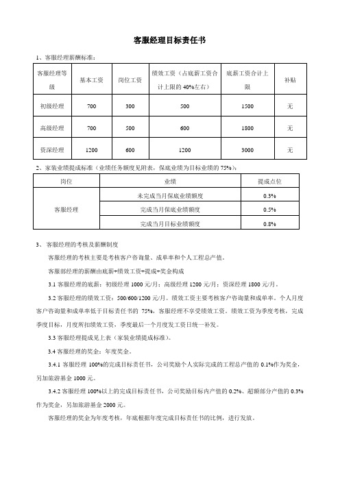 客服经理目标责任书