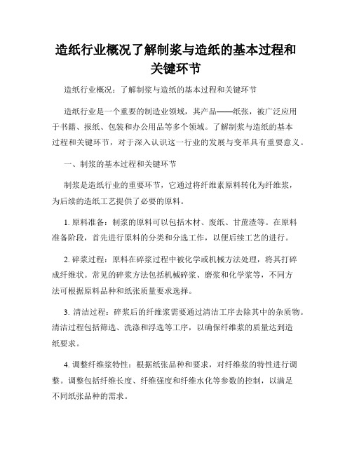 造纸行业概况了解制浆与造纸的基本过程和关键环节