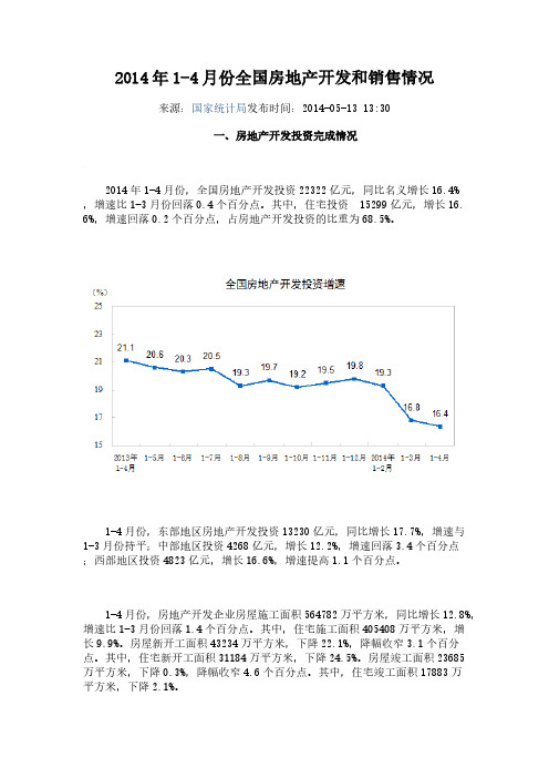 2014年1-4月份全国房地产开发和销售情况-推荐下载