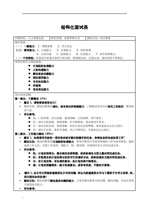 结构化面试表(模板)