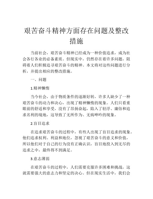 艰苦奋斗精神方面存在问题及整改措施