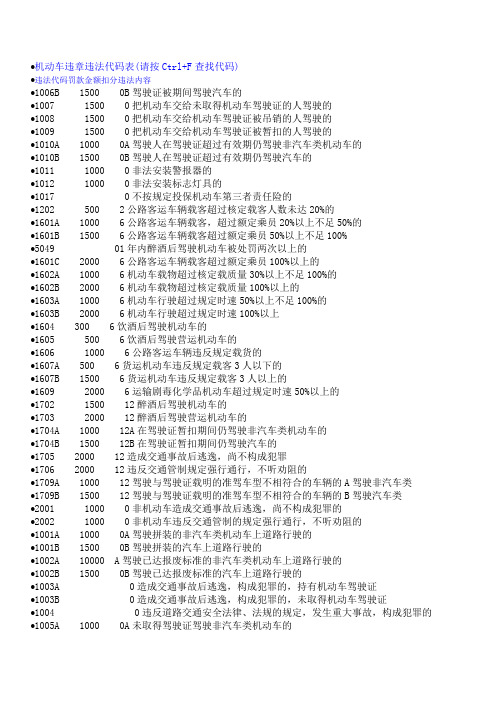 机动车违章违法代码表