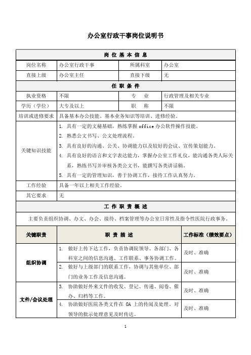 04医院办公室行政干事岗位说明书