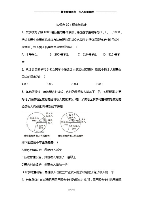 【高考冲刺】高考数学(文)真题专项汇编卷(2017—2019) 知识点10：概率与统计