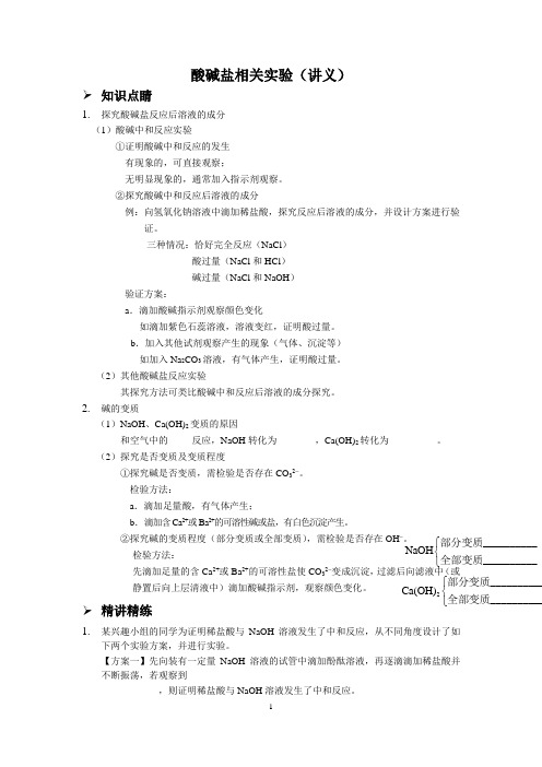 酸碱盐相关实验 (讲义及答案)