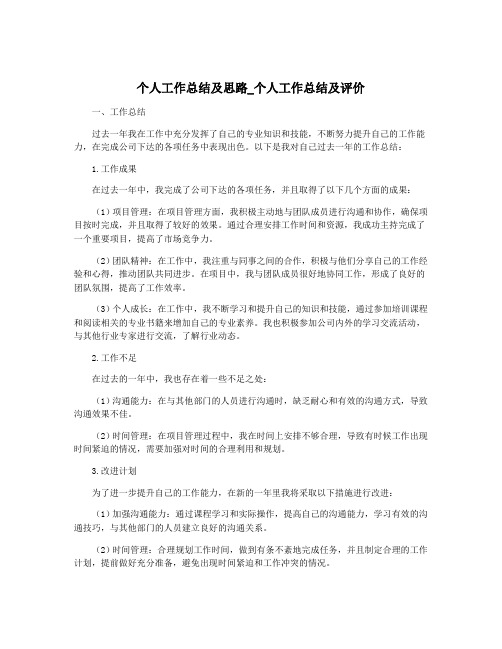 个人工作总结及思路_个人工作总结及评价