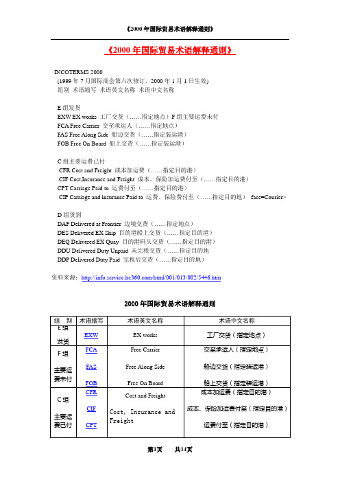 2000年国际贸易术语解释通则