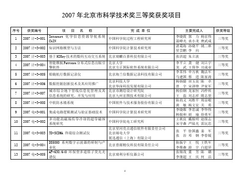 2007年北京市科学技术奖三等奖获奖项目