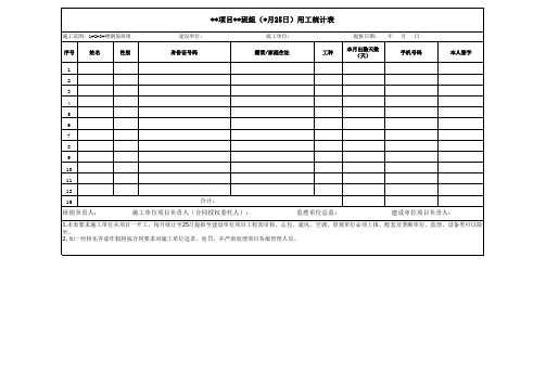 班组用工统计表